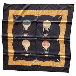 Bulgari Bvlgari Foulard in Seta Mongolfiere Nero Bianco Multicolore D'oro