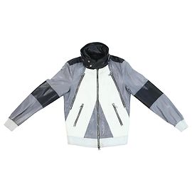 Gucci Litriang Leather Biker Jacket in Metallic Gray x White x Black, 48 IT Grey