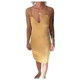 Hermès Vestido slip dress de malha amarela e couro Amarelo