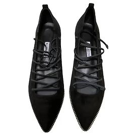 Autre Marque Sagiakos Black Suede Lace-Up Pointed Toe Flats Black