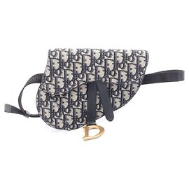 Marsupio in tela Oblique e pelle Dior SADDLE Blu Grigio Blu navy