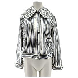Claudie Pierlot Striped Cotton Jacket with Claudine Collar Blue Blue