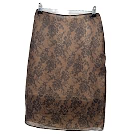 Autre Marque Brauner Seidenrock mit Spitzenprint Braun