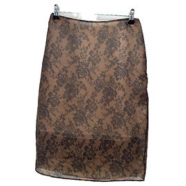 Autre Marque Falda de seda marrón con estampado de encaje Castaño