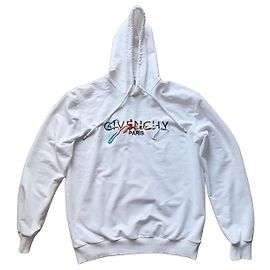 Givenchy Paris Sweat à Capuche en Coton Blanc Brodé Blanc Multicolore