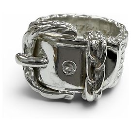Hermès Hermes Vintage Diane Silver Band Ring Silvery