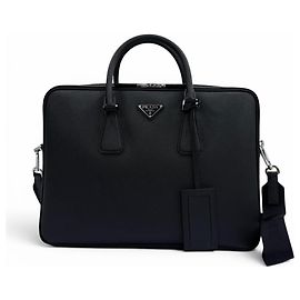 Prada Saffiano Leather Briefcase Black