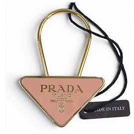 Porte-clés avec plaque logo Triangle Prada Rose Doré