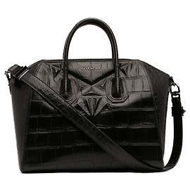 Givenchy Black Medium Croc Embossed Leather Antigona Satchel Black