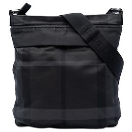 Burberry Gray Smoke Check Nylon Crossbody Marrone Grigio antracite