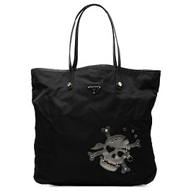 Prada Black Tessuto Skull Tote Black