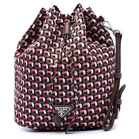Prada Brown Tessuto Geometric Print Drawstring Pouch Brown