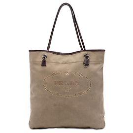 Prada Brown Canvas Canapa Logo Tote Brown Light brown