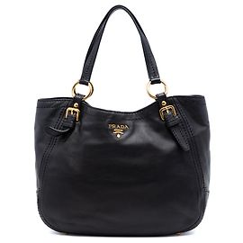 Prada Black Vitello Lux Schultertasche Schwarz