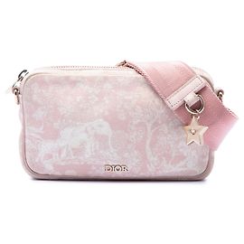Bolsa transversal Dior em lona Toile de Jouy bordada rosa Rosa