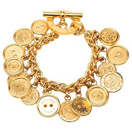 Céline Celine Sport Button Medaillon Armband Vergoldet Golden