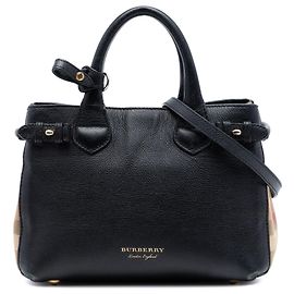 Borsa a tracolla Burberry Black Small Derby in pelle di vitello e House Check Nero