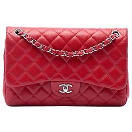 Chanel Red Jumbo Classic Caviar Double Flap Red
