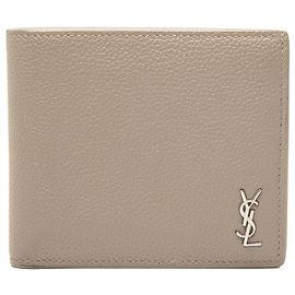 Saint Laurent Beige Grained Leather Tiny Cassandre Bifold Wallet Beige
