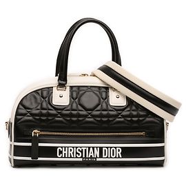 Sac bowling Cannage Dior Vibe en cuir noir, taille Medium Noir