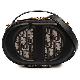Bolsa de câmera CD Oval em couro preto e canvas Oblique Dior Preto