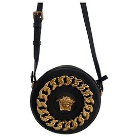 Bolsa transversal redonda Versace em couro preto com corrente Medusa Preto