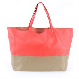 Céline Celine Bicolor Horizontal Cabas Leder Tragetasche Rot Golden