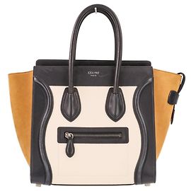 Céline Sac cabas Celine Luggage Micro Shopper Noir Blanc Beige