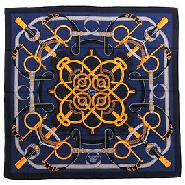 Hermès Lenço de seda e cashmere Hermes Eperon d'Or Carre 140 Azul marinho