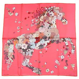 Carré Hermès Robe Légère 90 cm Seta Rosa Marrone Rosa Bianco Rosso D'oro Grigio