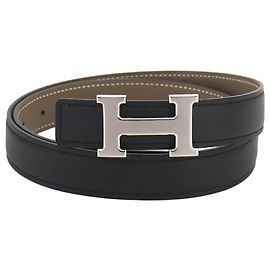 Hermès Hermes Constance Reversible H Gürtel Schwarz Silber Beige
