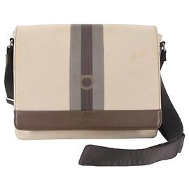 Bolsa de ombro Salvatore Ferragamo Gancini em couro e lona Marrom Bege