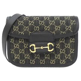 Borsa a Spalla Gucci Horsebit 1955 Nero Crudo
