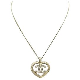 NUEVO COLLAR PENDIENTE CORAZÓN CHANEL ABC964 LOGO CC STRASS DORADO Dorado