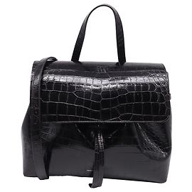 Bolsa de ombro Soft Lady em couro preto com textura de crocodilo Mansur Gavriel Preto