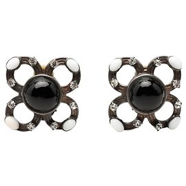 Boucles d'oreilles clip à motif fleur Chanel Noir Argenté