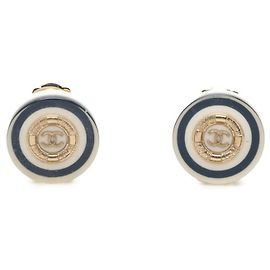 Orecchini a clip Chanel Coco Mark Bianco D'oro Blu navy