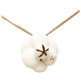 Collar Chanel Camellia Coco Mark Blanco Dorado