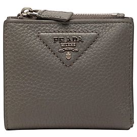 Prada Triangle Logo Bi-fold Wallet in Gray Brown
