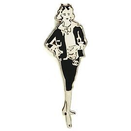 Chanel 2003 Coco Silhouette XL Brosche Silbermetall Schwarz Schwarz Silber