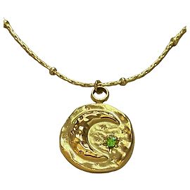 Autre Marque Collier pendentif lune et étoile doré avec pierre verte Doré