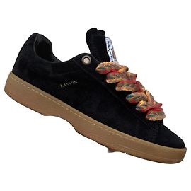 Lanvin Baskets Basses en Daim Noir Noir Multicolore