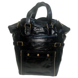Yves Saint Laurent Downtown Borsa Tote Pelle Vernice Nera Nero