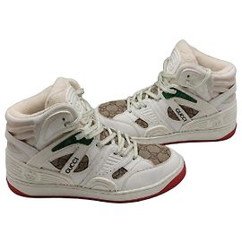 Gucci Basket GG High-Top Sneaker Leder Weiß Weiß Rot Grün Monogramm