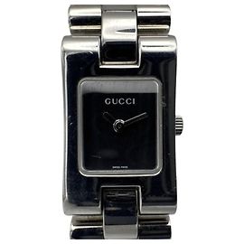 GUCCI 2305L Orologio da polso da donna in acciaio inossidabile nero e argento Altro