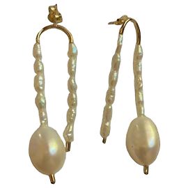 Autre Marque Orecchini a goccia in perla barocca e oro giallo 18k Bianco D'oro