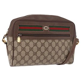 Borsa a tracolla GUCCI GG Supreme Web Sherry Line PVC Beige Red Auth 184470 Rosso Beige