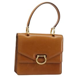 Céline Bolsa CELINE de couro bege dourado Auth 183777 Bege Dourado