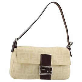 FENDI Zucca Canvas Mamma Baguette Borsa a Spalla Beige Silver Auth 183769SAV Argento Beige