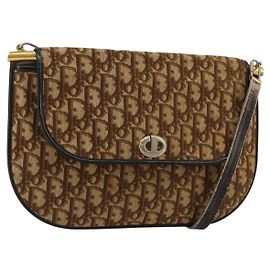 Bolsa de Ombro Christian Dior Trotter Canvas Marrom Dourado Auth 182147 Marrom Dourado